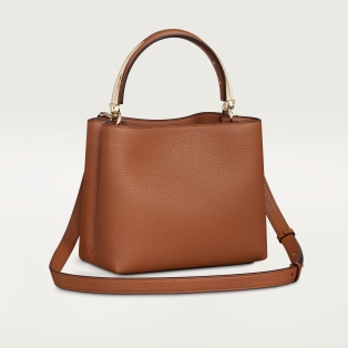 Top handle bag small model, Panthère de Cartier Handle bag, caramel grained calfskin, golden finish
