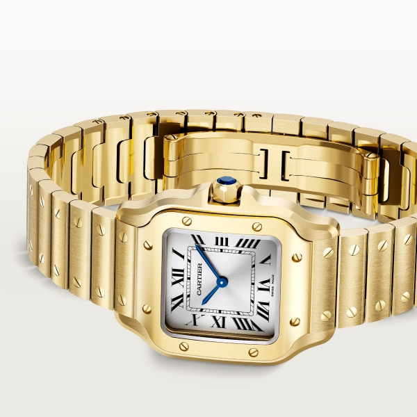 Santos de Cartier watch Small model, quartz movement, yellow gold, interchangeable metal and leather straps