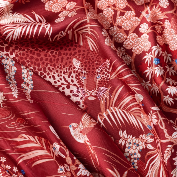 Panthère Faune and Flora 90 scarf Burgundy silk twill