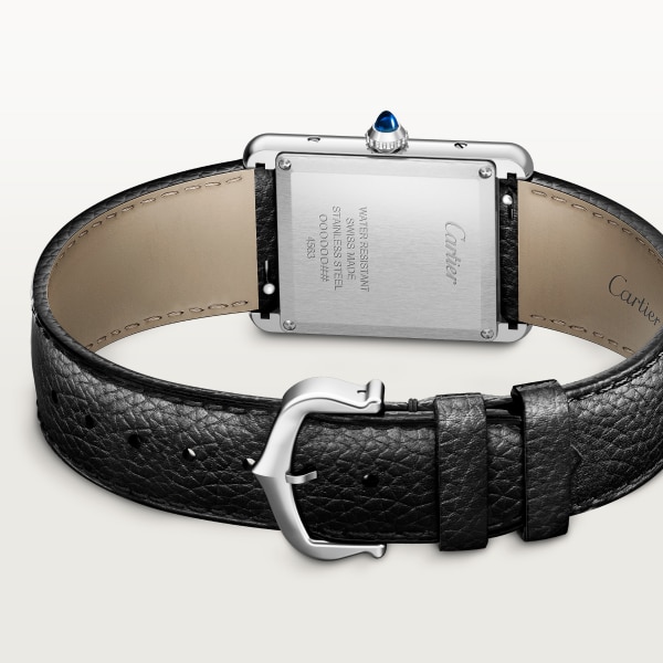 Tank Must de Cartier watch Large model, SolarBeat™ photovoltaic movement, steel, calfskin strap