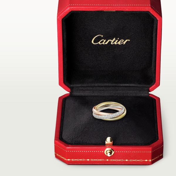 Trinity ring, small model, semi-paved White gold, yellow gold, rose gold, diamonds