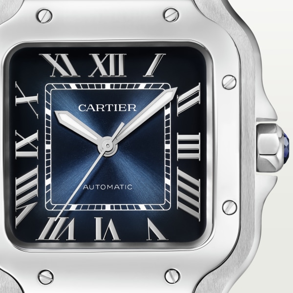 Santos de Cartier watch Medium model, automatic movement, steel, interchangeable metal and leather straps