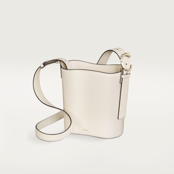 Mini bucket bag, Panthère C Salt white grained calfskin, golden finish