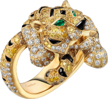 Faune et Flore de Cartier ring, yellow, orange and brown diamonds, paved  Yellow gold, onyx, emeralds, yellow diamonds, orange diamonds, brown diamonds, diamonds