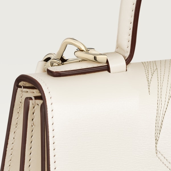 Small model handle bag, Panthère C de Cartier Salt white grained calfskin with jungle embroidery, golden finish