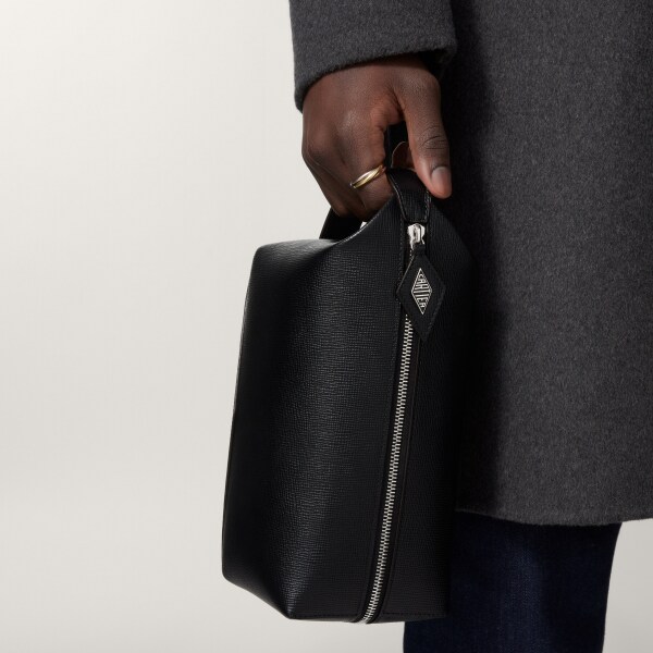 Small toiletry bag, Losange  Grained black calfskin, palladium finish and enamel