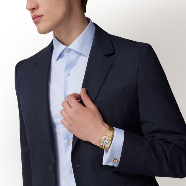 Santos de Cartier watch Small model, quartz movement, yellow gold, interchangeable metal and leather straps
