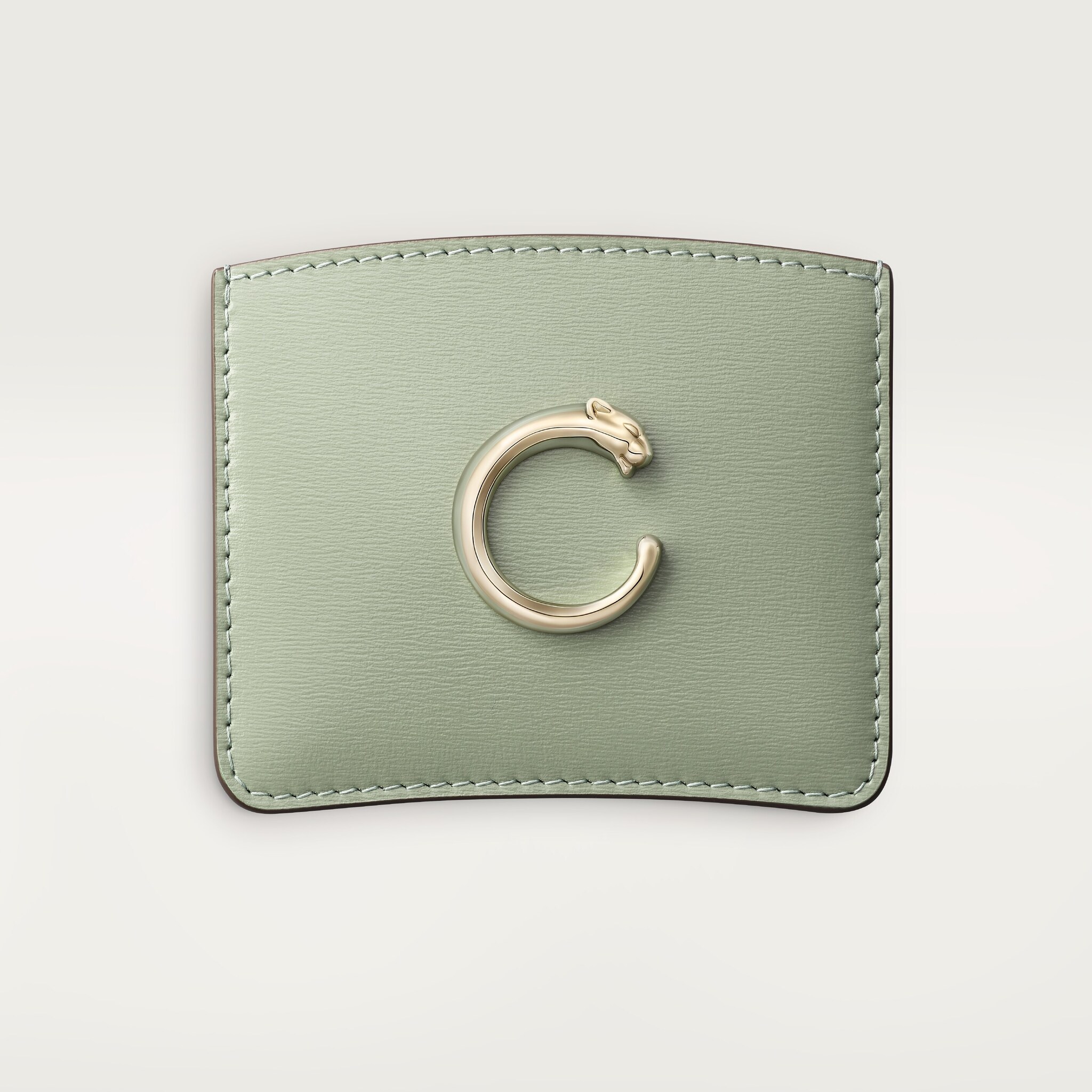 Simple card holder, Panthère C de CartierSage green grained calfskin, golden finish