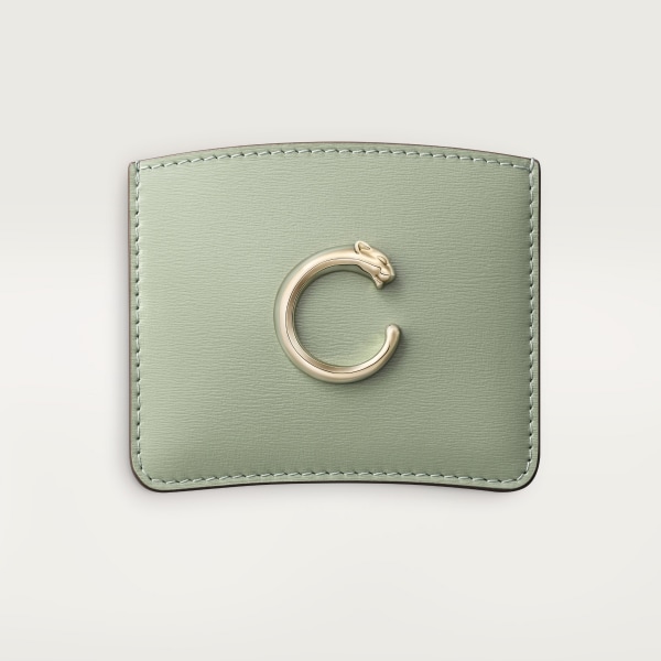 Simple card holder, Panthère C de Cartier Sage green grained calfskin, golden finish