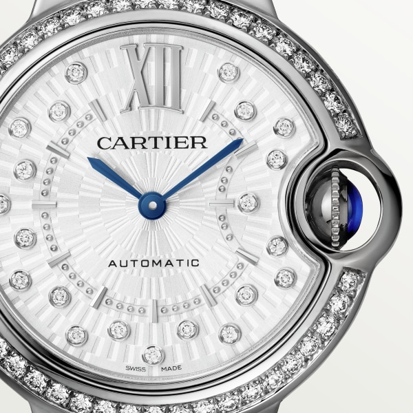 Ballon Bleu de Cartier卡地亚蓝气球腕表 33毫米表款，自动上链机械机芯，精钢，钻石