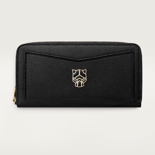 Zipped international wallet, Panthère de Cartier Black grained calfskin, golden finish