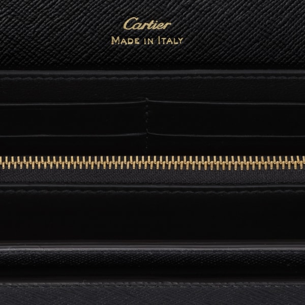 C de Cartier系列翻盖通用型皮夹 黑色纹理质感小牛皮，镀金饰面和渐变绿色珐琅