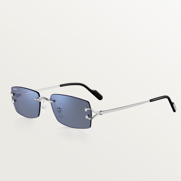 Sunglasses, Classic C de Cartier motif Smooth platinum-finish metal, blue photochromic lenses