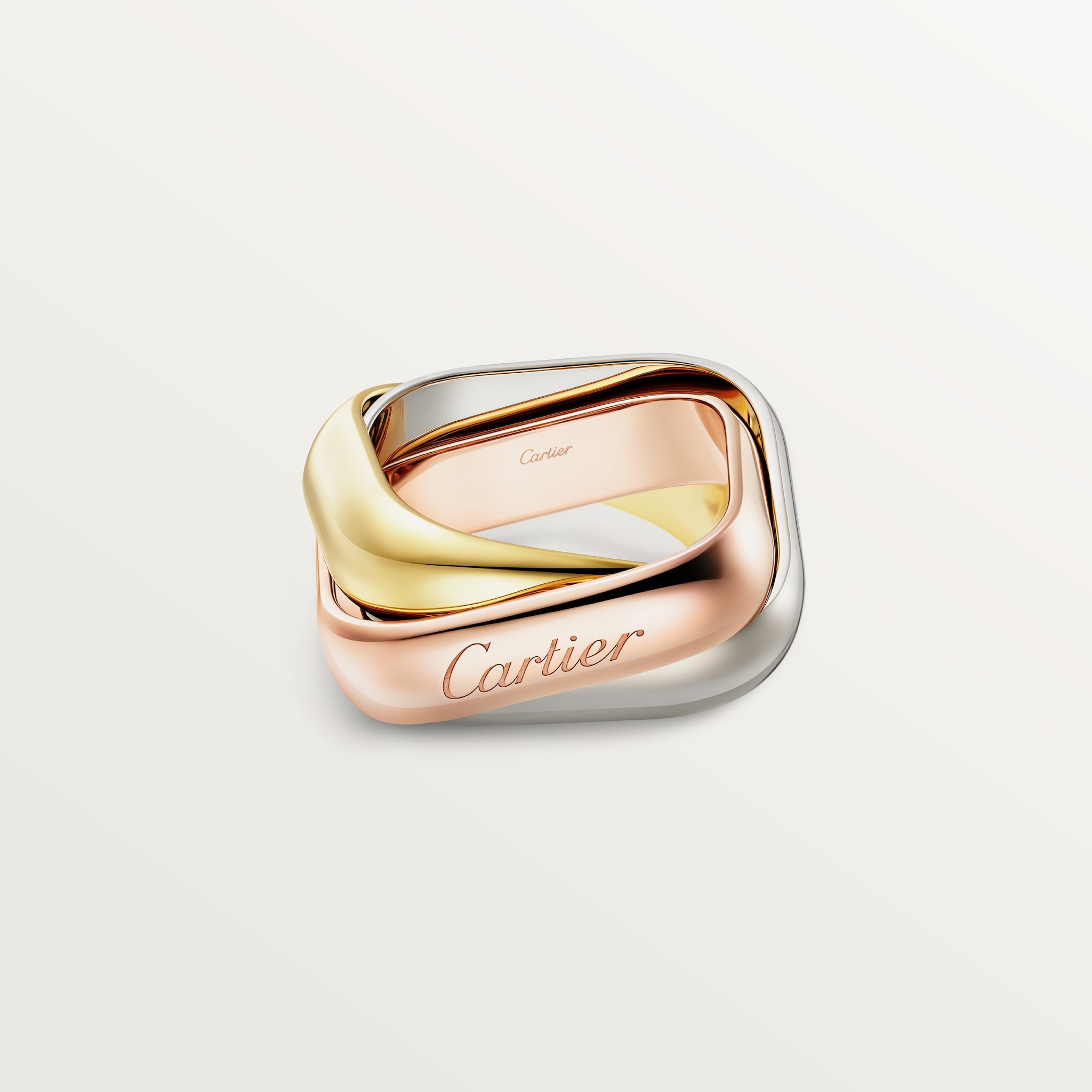 Trinity枕形戒指，大号款白金，黄金，玫瑰金