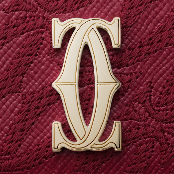 Mini wallet, C de Cartier Cherry red textured calfskin, embroidery, golden finish