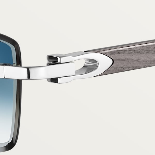 Sunglasses with Elongated C de Cartier motif Smooth platinum-finish metal, grey and blue wood, blue gradient lenses