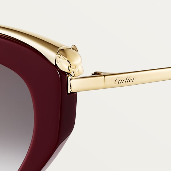 Panthère de Cartier Sunglasses Smooth golden-finish metal, burgundy acetate, grey lenses