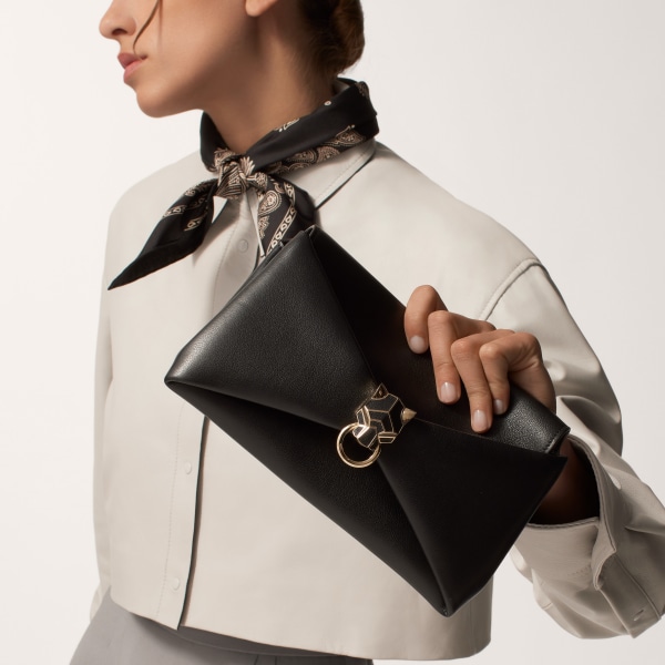 Chain pouch, Panthère de Cartier Black calfskin, golden finish