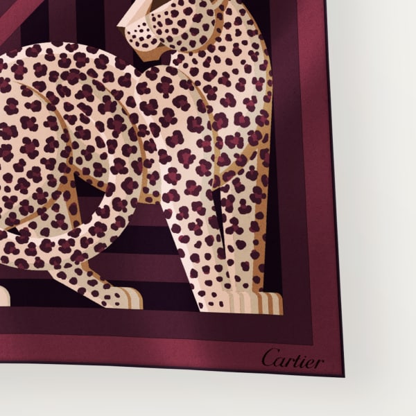 90 scarf, Panthère Illusion Grape & beige silk twill