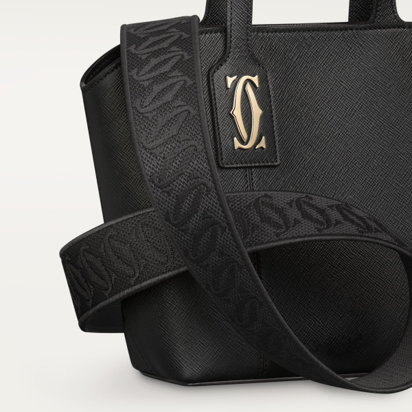 Mini tote bag, C de Cartier Black textured calfskin, embroidery, golden finish