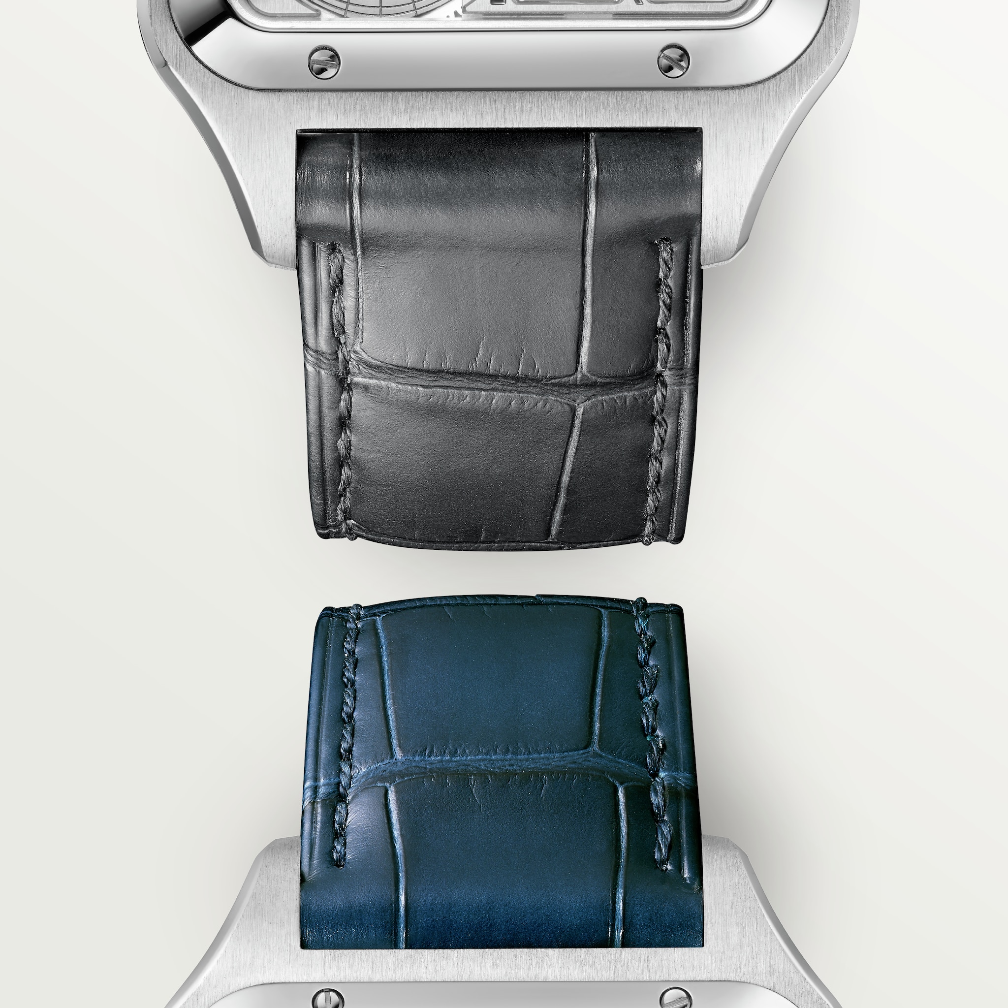 Santos-Dumont skeleton watch equipped with a micro-rotorLarge model, automatic mechanical skeleton movement, steel, leather