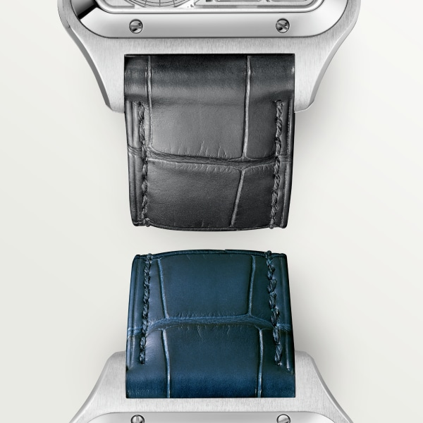 Santos-Dumont skeleton watch equipped with a micro-rotor Large model, automatic mechanical skeleton movement, steel, leather