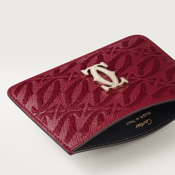 Simple Card Holder, C de Cartier Cherry red textured calfskin, embroidery, golden finish