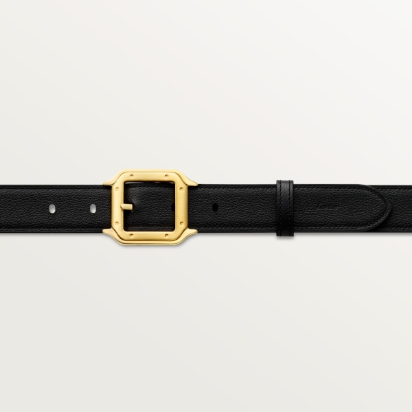Belt, Santos de Cartier Black and brown grained cowhide, golden-finish buckle