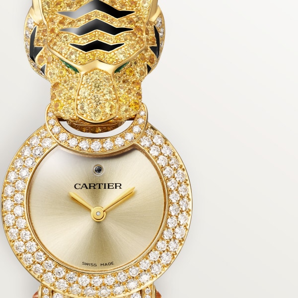 Animalière Jewellery Watch 23.6mm, quartz movement, yellow gold, sapphires, emeralds, diamonds