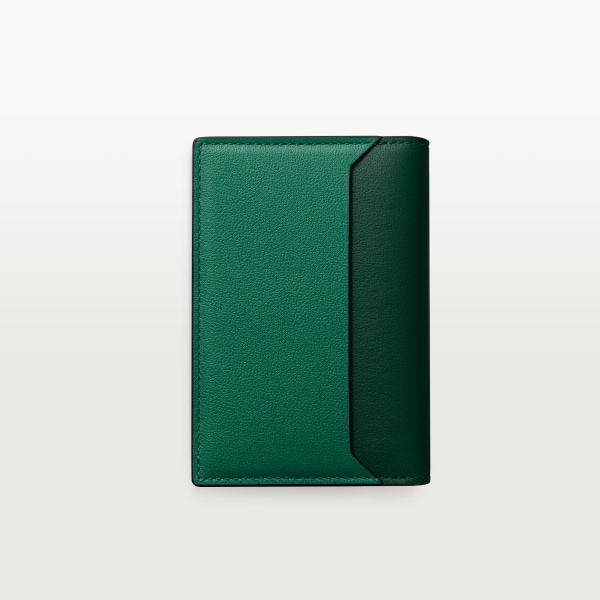Must de Cartier系列4信用卡皮夹 超大号标识，光面绿色小牛皮，镀钯饰面