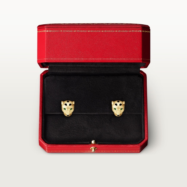 Panthère de Cartier卡地亚猎豹耳环 黄金，亮漆，沙弗莱石，缟玛瑙
