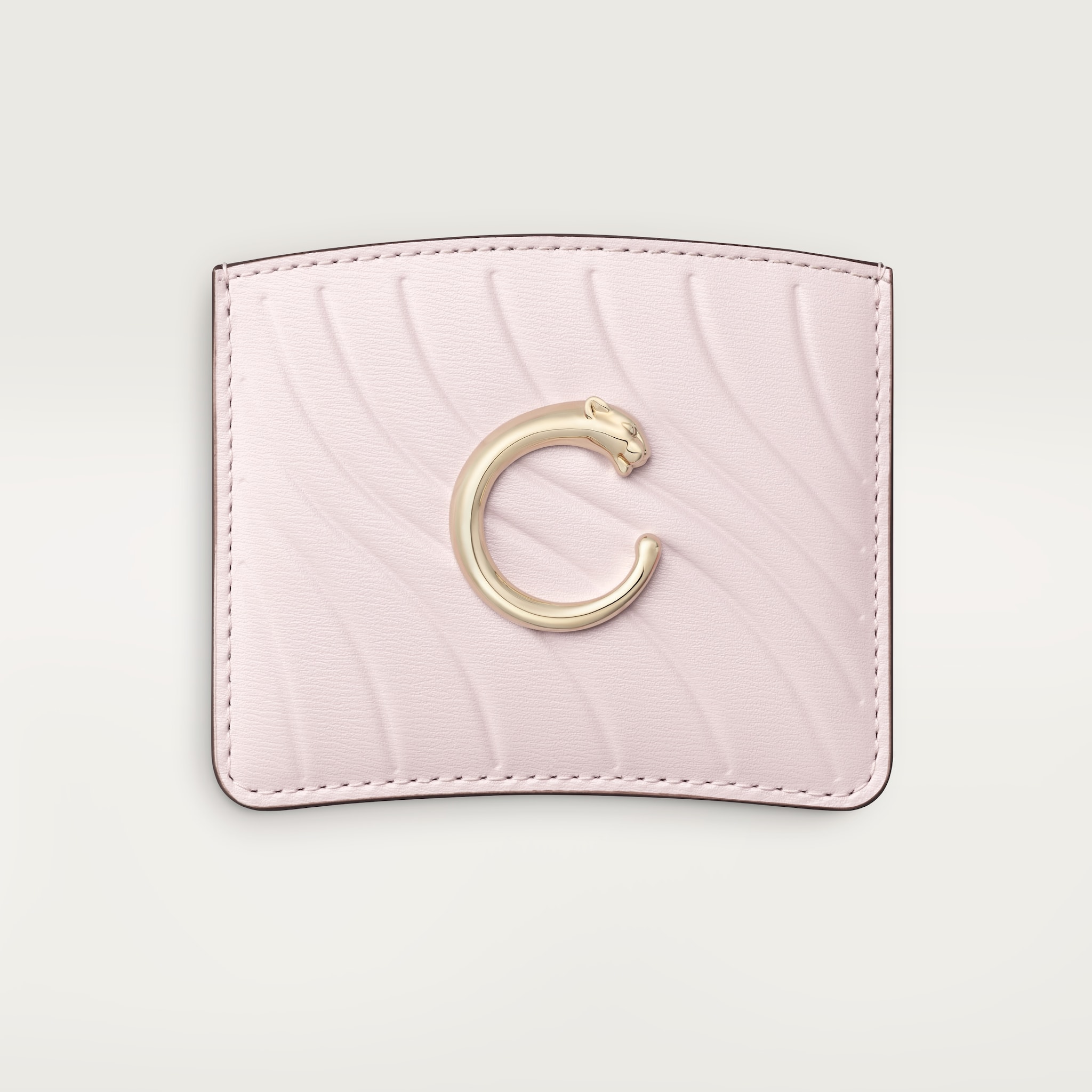 Simple card holder, Panthère C de CartierPetal pink calfskin, embossed Cartier signature motif, golden finish