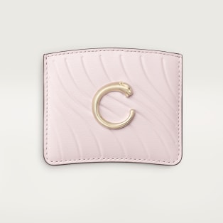 Simple card holder, Panthère C de Cartier Petal pink calfskin, embossed Cartier signature motif, golden finish