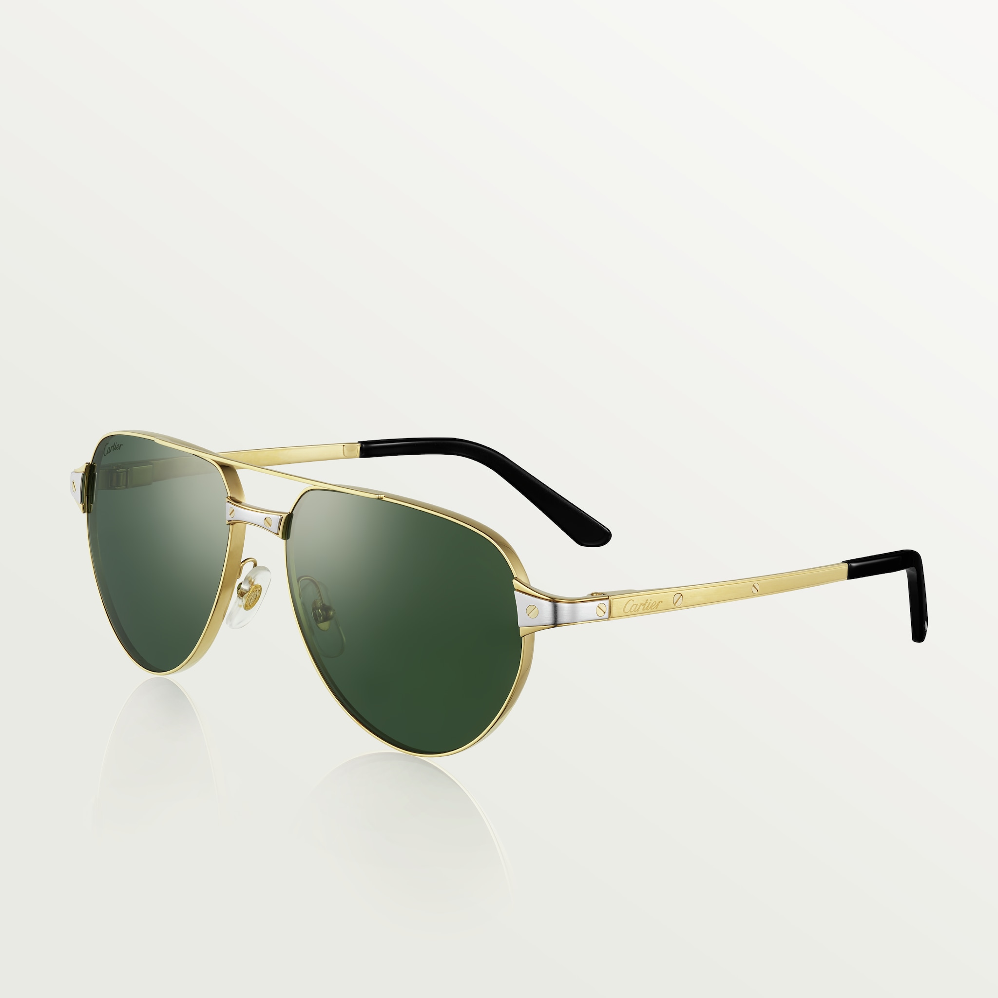 Santos de Cartier太阳眼镜抛光拉丝镀金饰面金属，绿色镜片