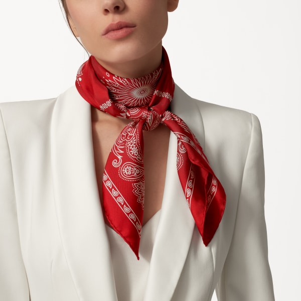 Double C Paisley 90 scarf Red silk twill