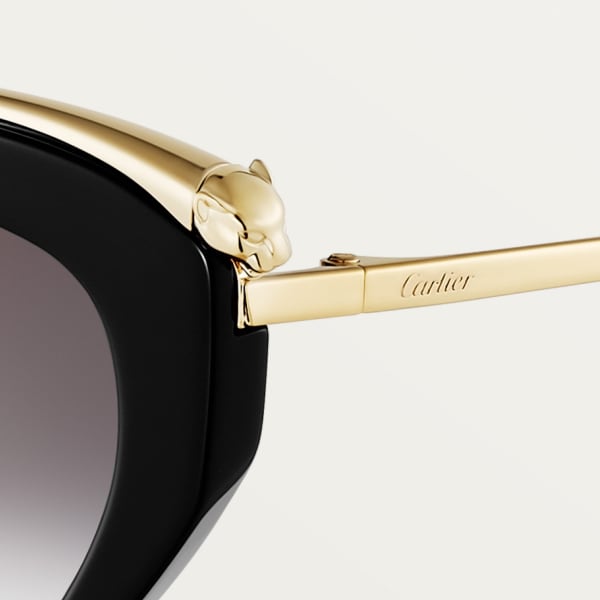 Panthère de Cartier Sunglasses Smooth golden-finish metal, black acetate, grey lenses