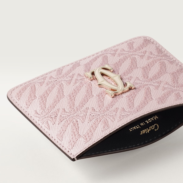 Simple Card Holder, C de Cartier Petal pink textured calfskin, embroidery, golden finish